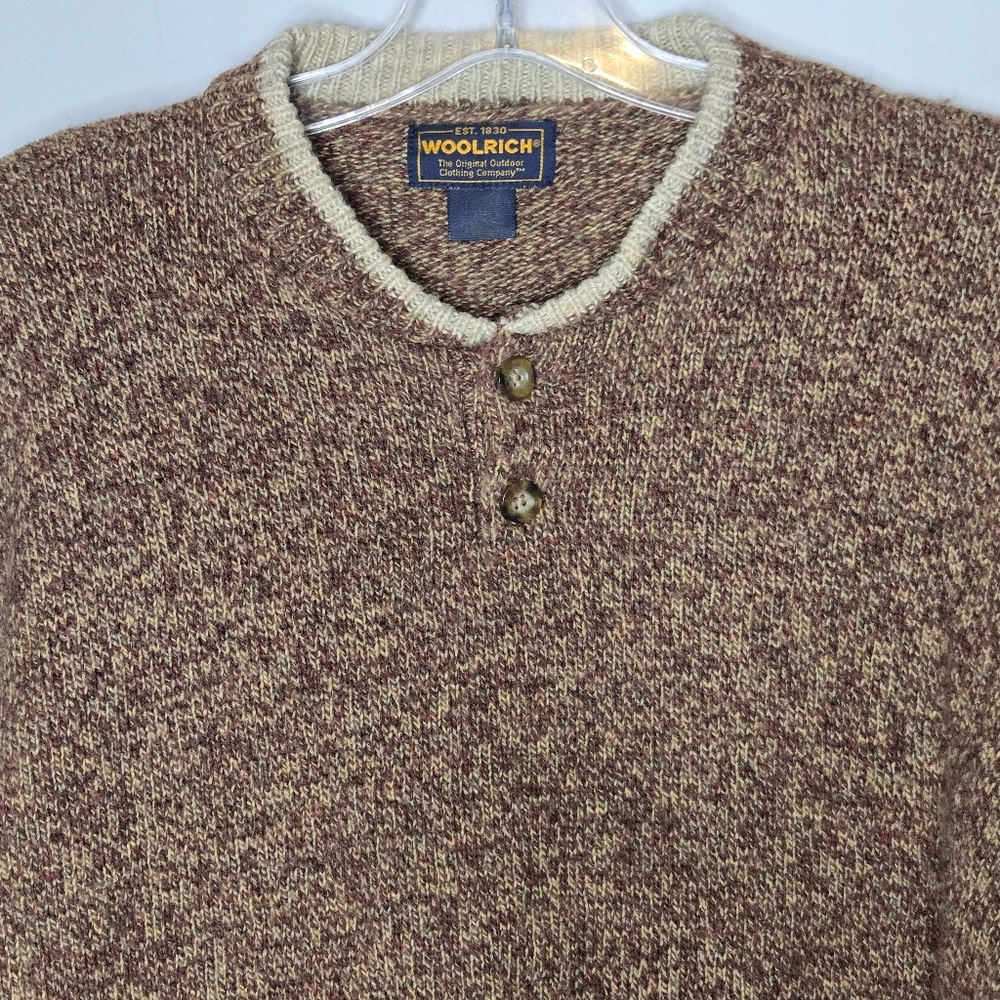 Woolrich Brown Long Sleeve Mustang Heather Wool Blend Henley Sweater Men's Large - Picture 11 of 11